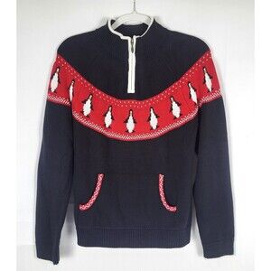 NWT Christopher & Banks 1/4 Zip  Penguin Fair Isle Sweater Small Cottage Core